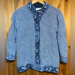 Avoca Knit Merino Wool/Cashmere Cardigan Sweater Blue Button Up Womens Small